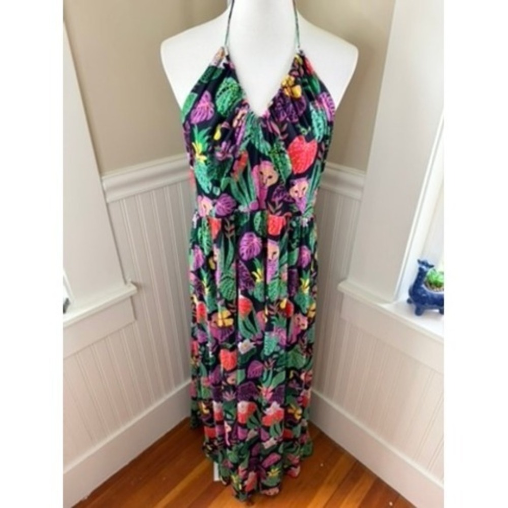 NWT Betsey Johnson Paulina Halter Maxi Dress Tropical Jungle Print XXL - Picture 2 of 12